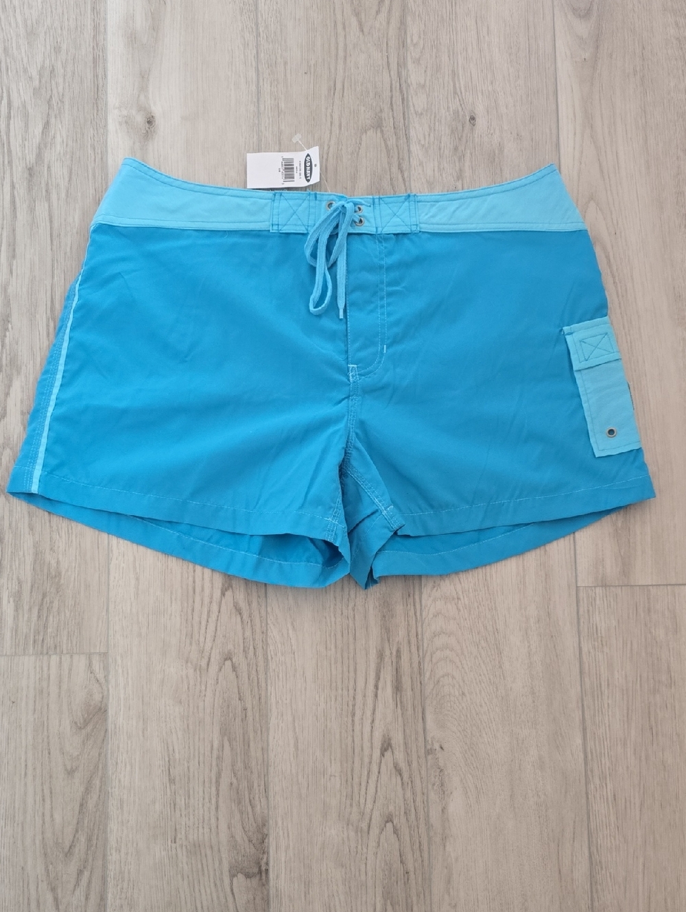 Vintage Old Navy Sky Blue Swim Shorts with Velcro Front Size 14
